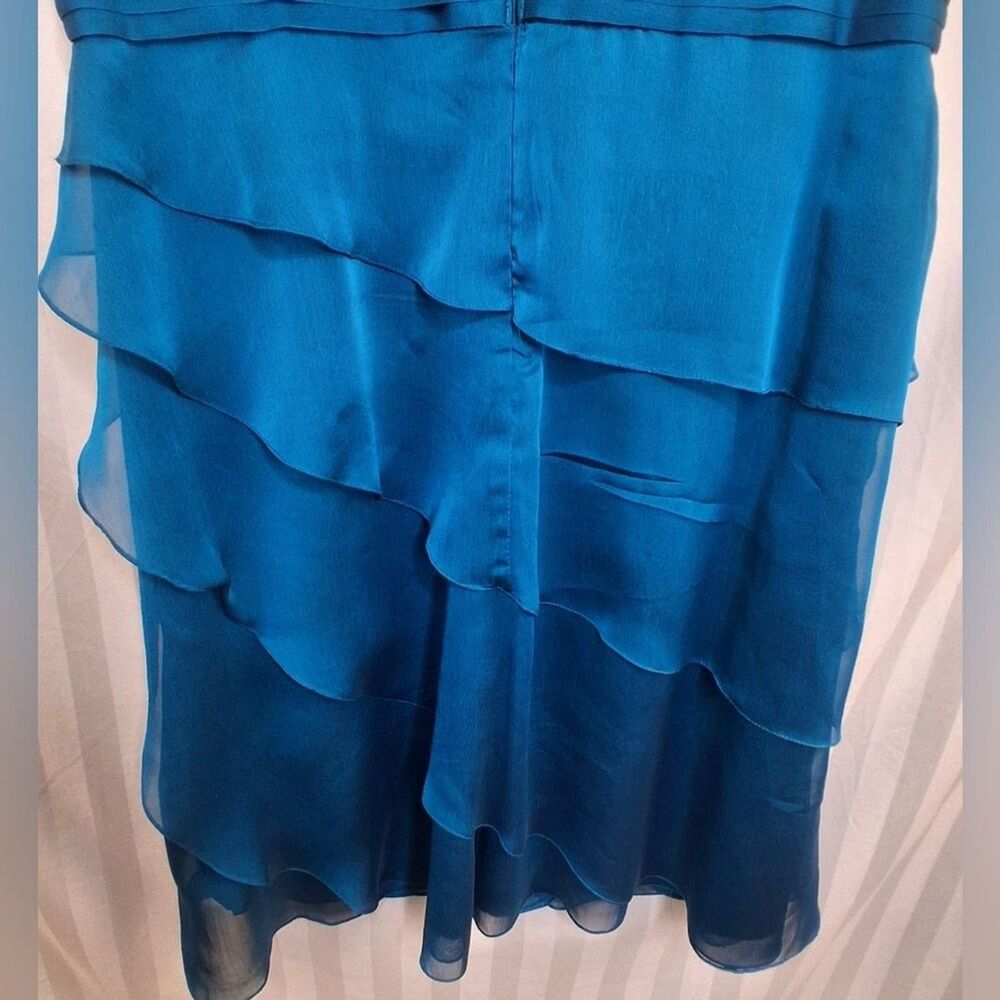 Adrianna Papell Flutter Sleeve Tiered Teal Dress Size 14 Petite - Picture 7 of 11